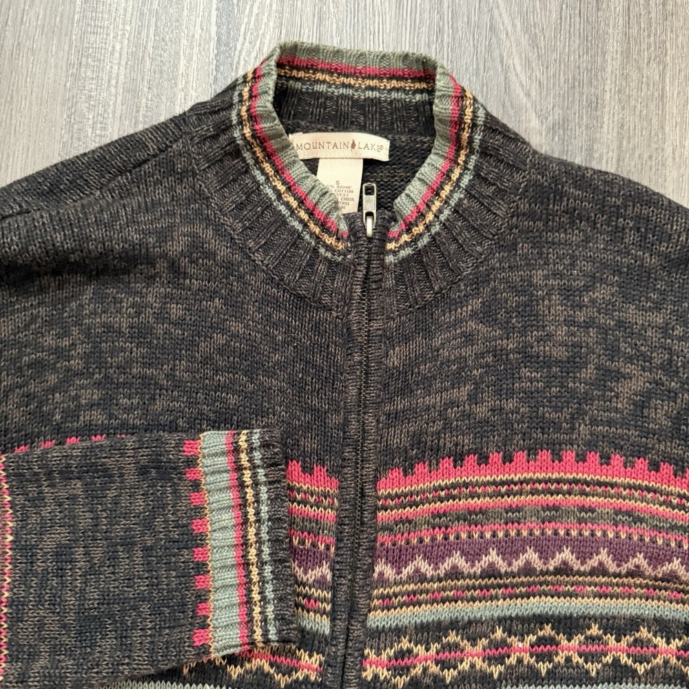 Vintage Mountain Lake Sweater Womens Small Zip Up Aztec Cardigan Colorful